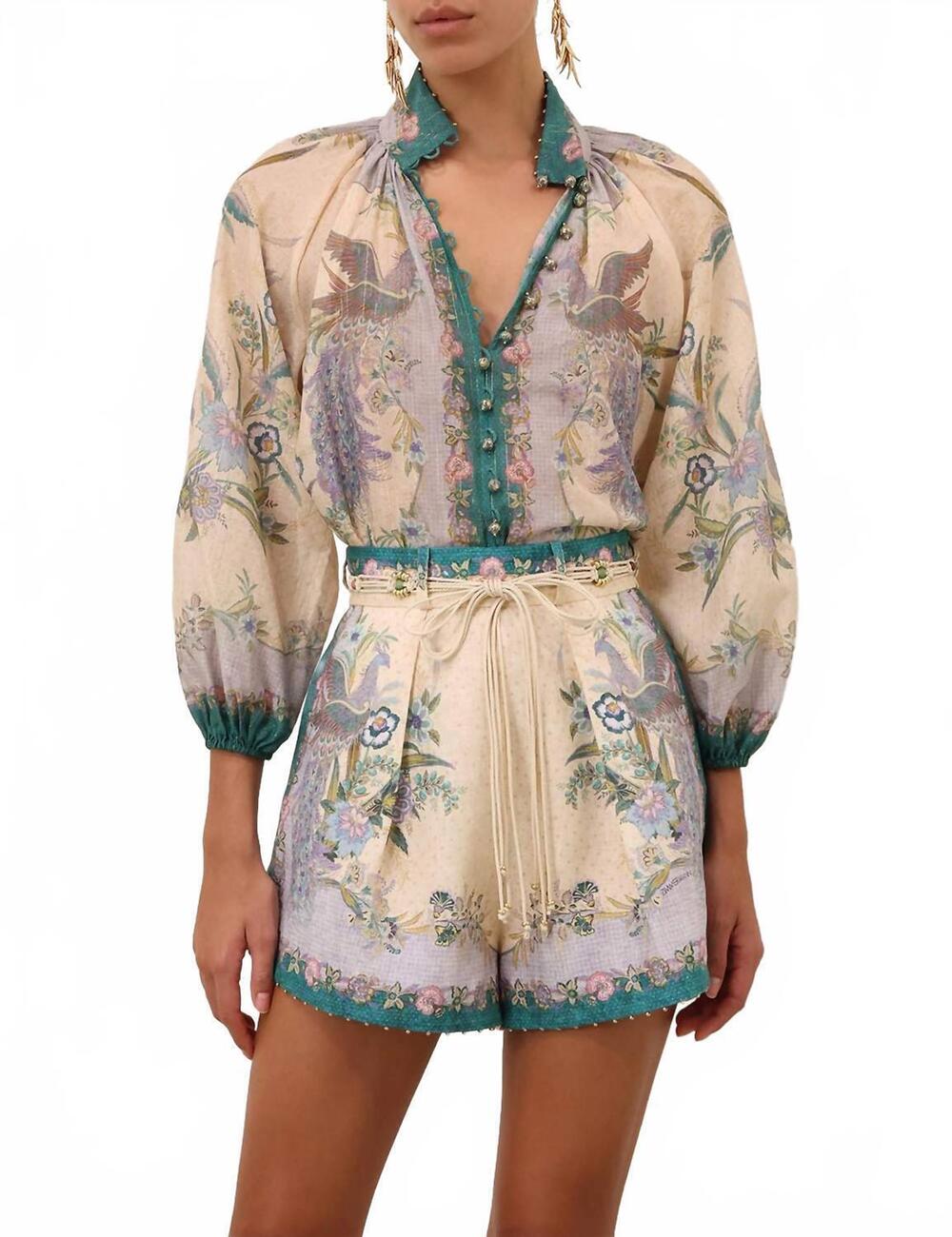 NEW ZIMMERMANN indra tuck short in cream scarf floral